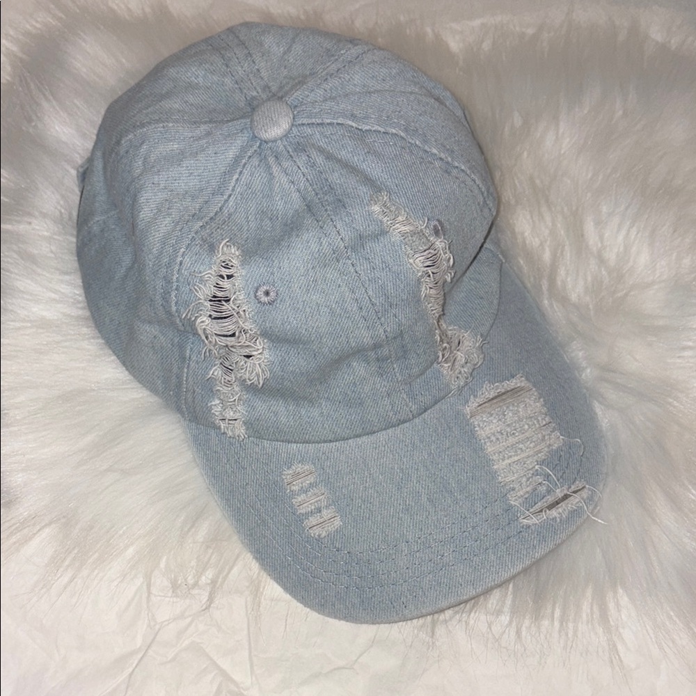 Distressed Light Blue Denim Cap